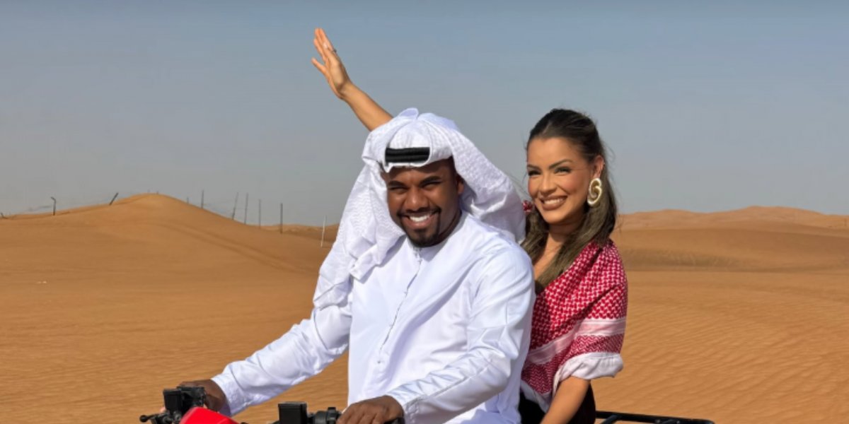 Davi Brito brinca com dificuldade de falar inglês durante lua de mel em Dubai