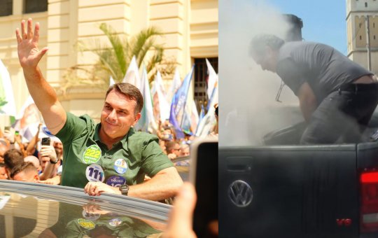 Carro de som pega fogo durante ato de Flávio Bolsonaro em São Paulo