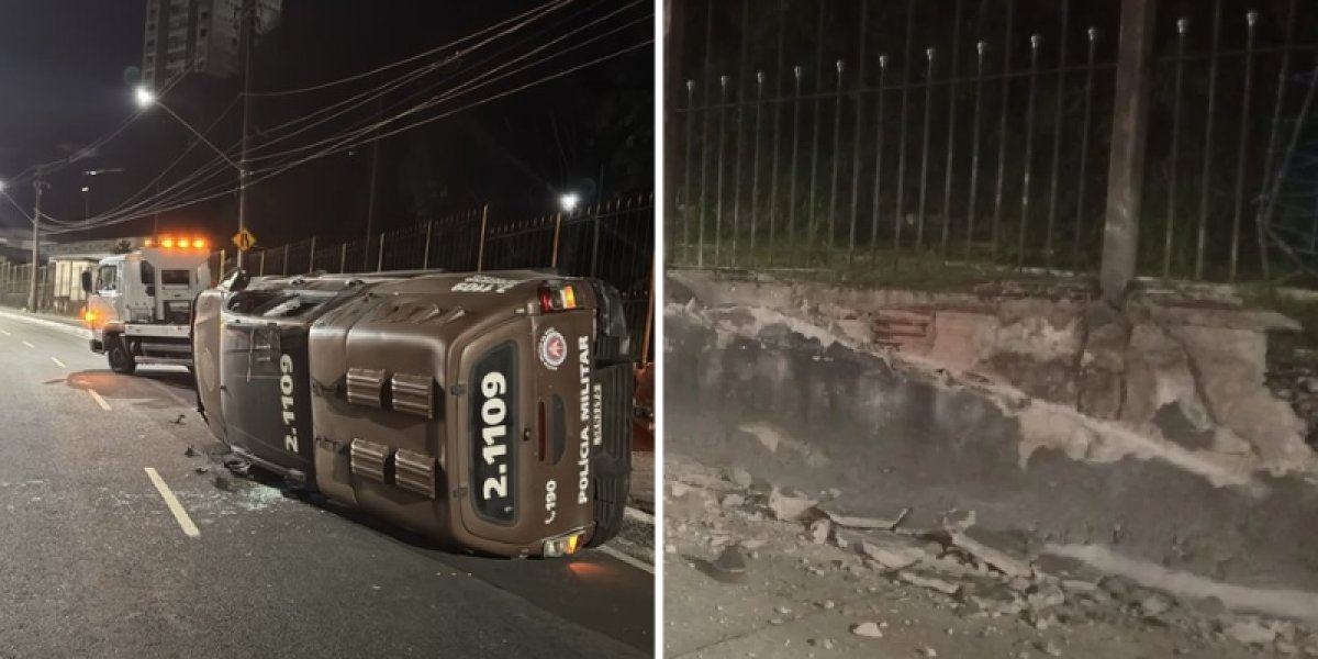 Viatura da Rondesp colide em muro e capota em Salvador