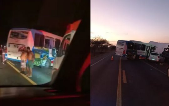 Micro-ônibus com 27 pessoas se envolve em acidente na BR-324 e deixa passageiros feridos