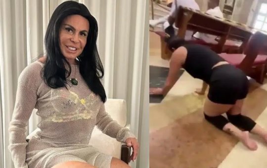 Gretchen entra de joelhos em igreja para cumprir promessa após recuperação de doença