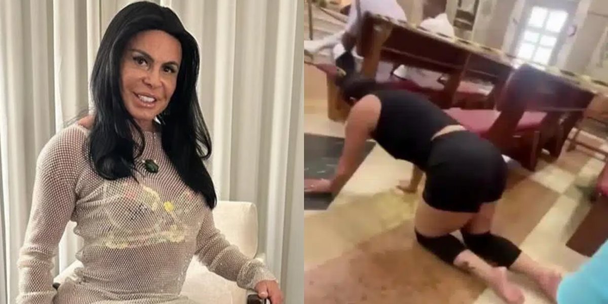 Gretchen entra de joelhos em igreja para cumprir promessa após recuperação de doença