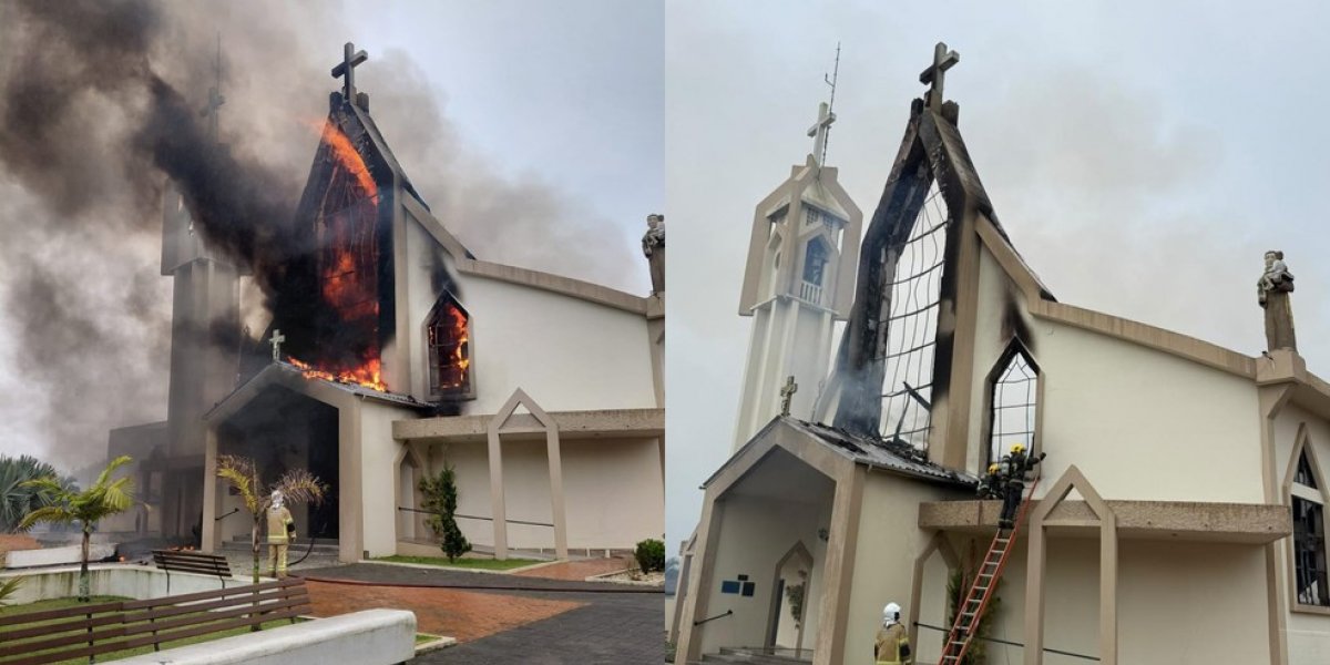 Incêndio de grandes proporções atinge Igreja Matriz em Santa Catarina; estrutura fica severamente danificada