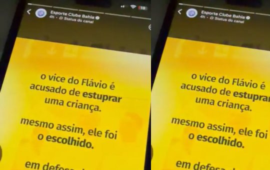 Canal oficial do Bahia publica imagem em apoio a Lula e critica vice de Flávio; clube admite postagem acidental