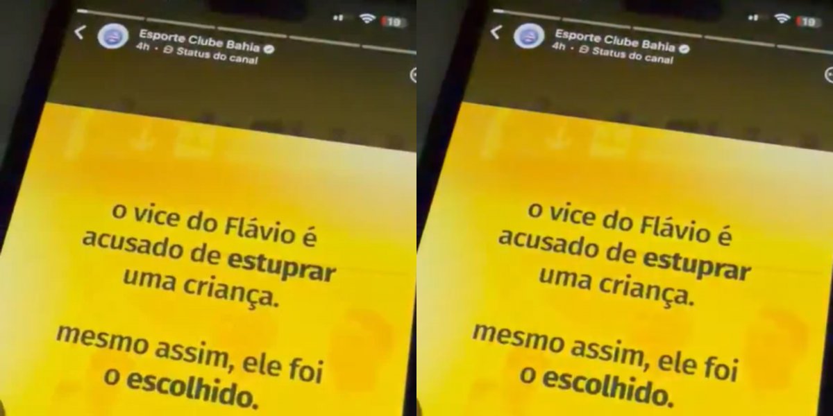 Canal oficial do Bahia publica imagem em apoio a Lula e critica vice de Flávio; clube admite postagem acidental