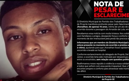 PT se manifesta após morte de adolescente de 14 anos durante ato pró-Lula em Sergipe