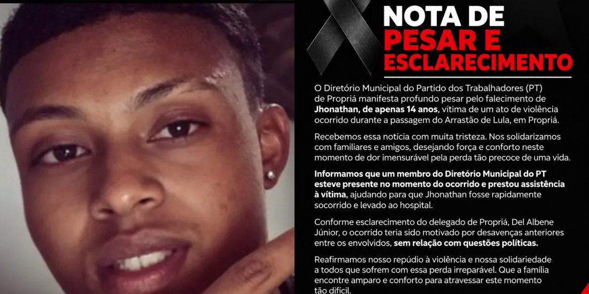 PT se manifesta após morte de adolescente de 14 anos durante ato pró-Lula em Sergipe