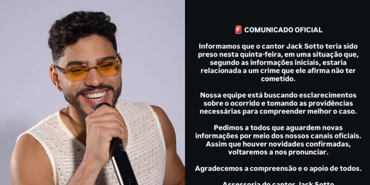 Cantor baiano Jack Sotto teria sido preso, diz comunicado da equipe