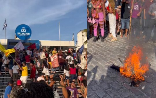 Manifestantes protestam na prefeitura de Salvador após crise no transporte no dia da eleição