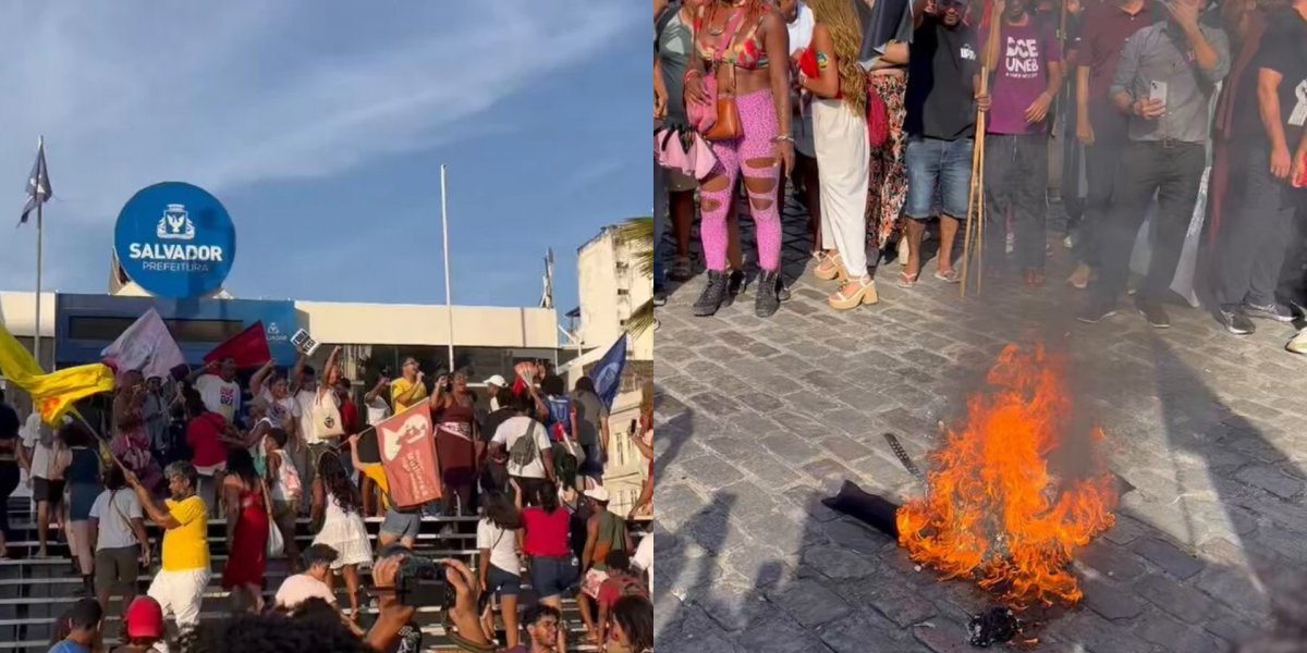 Manifestantes protestam na prefeitura de Salvador após crise no transporte no dia da eleição