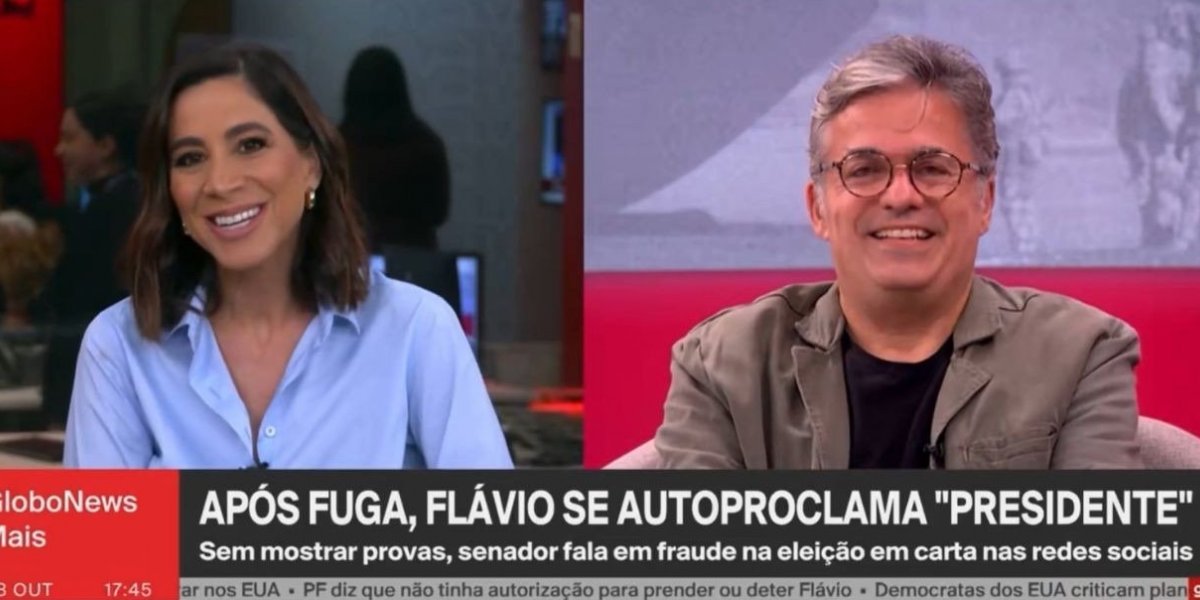 Jornalista da GloboNews cai na risada ao vivo com gafe em carta de Flávio Bolsonaro