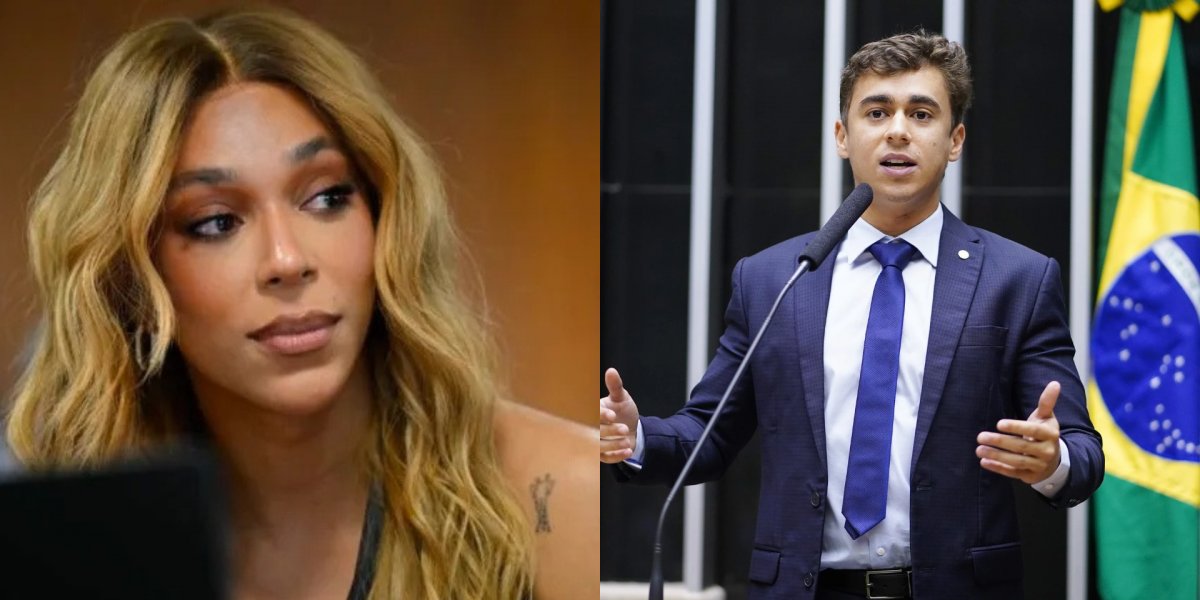 Erika Hilton ergue chupeta gigante em referência a Nikolas Ferreira durante ato em Fortaleza