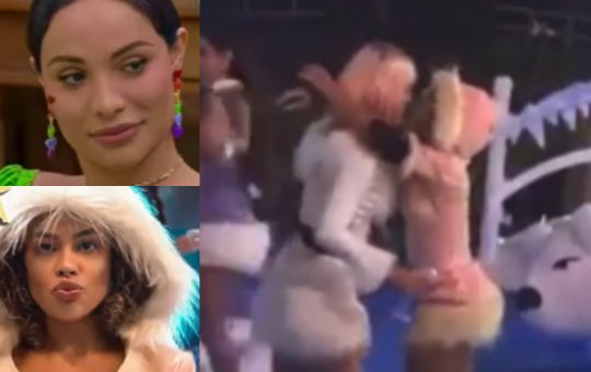Assista: Noiva, a baiana Sthe Matos beija Aline Mineiro durante festa da Fazenda
