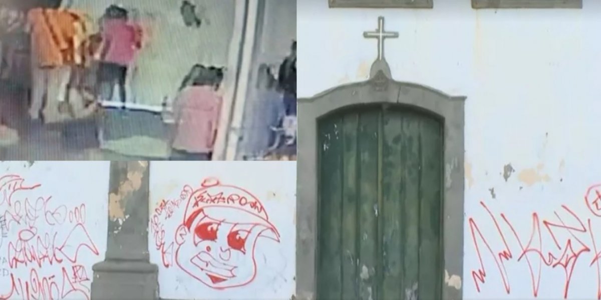Homens são flagrados pichando Paróquia de Sant'Ana, no Rio Vermelho