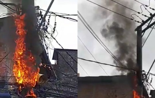 Poste pega fogo em Boa Vista de São Caetano e bombeiros são chamados